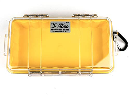 PELI 1060-027-100E Micro Case-Schützt Empfindliche Ausrüstung, IP67 Wasserdicht, 1,3L Volumen, Transparent/Gelbe Gummieinlage