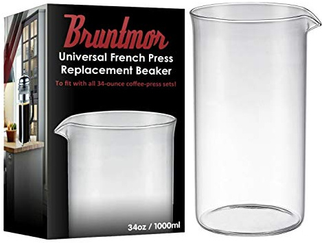Bruntmor Universal Replacement Beaker Spare Heat & Shock Resistant Borosilicate Glass Carafe for French Press Coffee Maker 8-Cup (34-Ounce) Glass