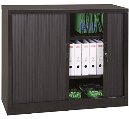 Querrollladenschrank komplett montiert Sideboard schwarz 135x120x46cm (HxBxT) Stahl Büro Aktenschrank Rollladenschrank 555149