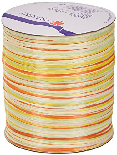Präsent C.E. Pattberg Raffia-Multicolour Bastband gelb-grün-orange, 50 m Geschenkband zum Einpacken, 5-strängiges Bastelband für Geschenke, Zubehör zum Dekorieren & Basteln