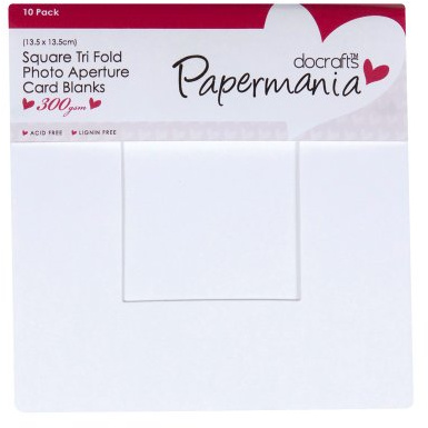 Papermania 300 gsm Square Tri Fold Window Aperture Card Blanks and Envelopes, Pack of 10, White