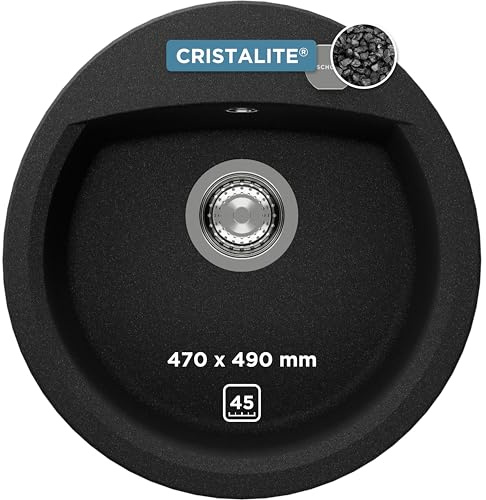 SCHOCK Küchenspüle Manhattan R-100 in Onyx I runde Granitspüle für 45 cm Unterschrank I kratzfestes pflegeleichtes Cristalite I tiefes Becken für mehr Komfort I Design Spüle mit Excenterbedienung