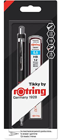 rOtring Tikky Colour-Coded Mechanical Pencil Set | 0.5 mm | with 12 Lead Refills & Eraser