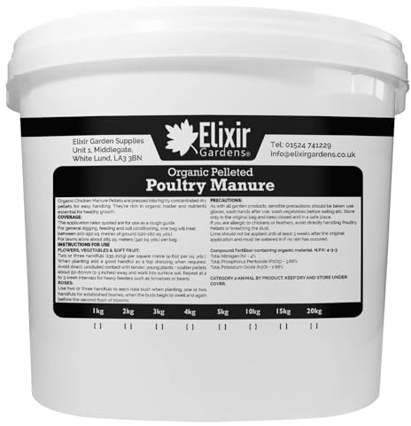 Elixir Gardens Chicken/Poultry Manure Pellets | 1kg - 20kg Bags Available | Organic Fertiliser | 10kg Tub | Treats up to 250 sq.m