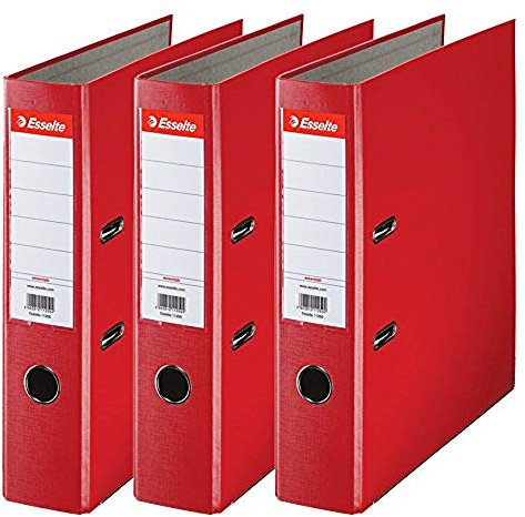 Esselte Ordner breit, DIN A4, 3er Pack, 7,5 cm Rückenbreite, Kunststoff-Ordner, Rot, 624292