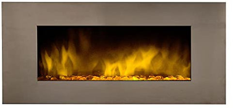 CHEMIN'ARTE Chimenea eléctrica de Pared con calefacción Pure INOX XXL 120cm, Efecto de Llama Leds- Chimenea Decorativa bajo Consumo - Mando a Distancia