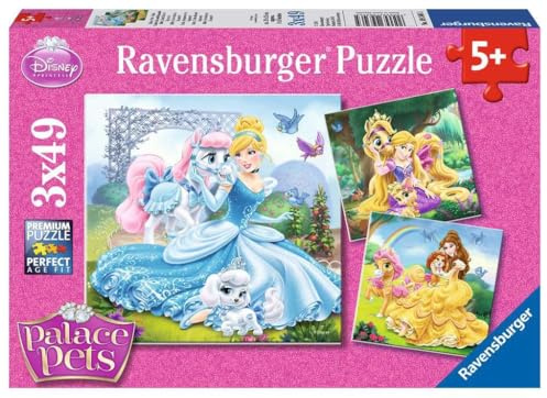 Ravensburger barnpussel - 09346 Palace Pets - Belle, Cinderella och Rapunzel - pussel för barn i åldern 5 och uppåt, Disney-pussel med 3x49 bitar