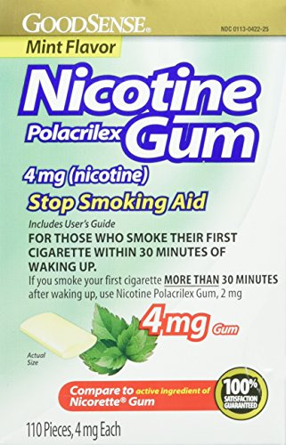 GoodSense Nicotine Polacrilex Gum, 4 mg, Mint Flavor - Stop Smoking Aid, Reduces Nicotine Cravings & Withdrawal Symptoms