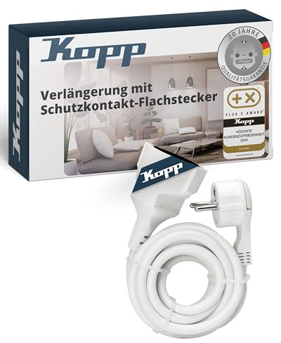 Kopp Verlängerungskabel 2m - Arktis-Weiß - Stromkabel-Verlängerung mit erhöhtem Berührungsschutz - IP20 Strom-Verlängerungskabel für innen - Schutzkontakt-Steckdosenverlängerung 250V~