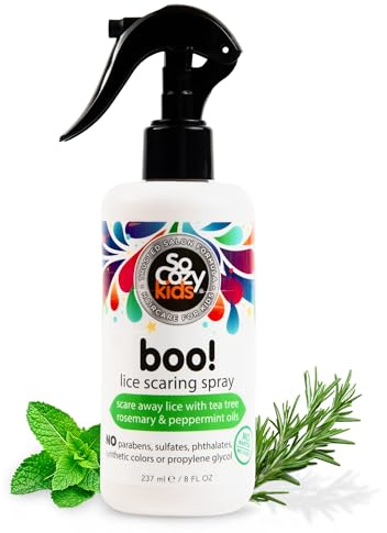 SoCozy Boo Lice Scaring Spray For Kids Hair, Effective Lice Treatment (8 Fl Oz) Clinically Proven to Repel Lice, Conditioning Spray with Tea Tree Oil, Rosemary Oil & Keratin, Paraben & Sulfate Free