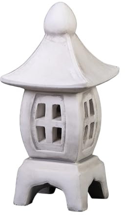 gartendekoparadies.de Gewölbte Oki-Gata-Yukimi japansiche Steinlaterne, H. 45 cm, 13 kg, Grau, frostsicher aus Steinguss für Außenbereich