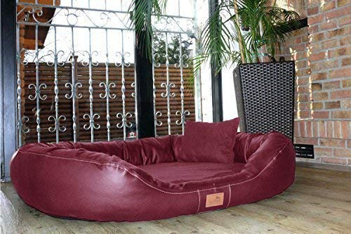 tierlando® Nonplusultra Lennart orthopädisches Hundebett mit Visco Plus | Kunstleder Velours | Premium-Lounge Gr. XXXL 170 cm Dunkelrot Bordeaux