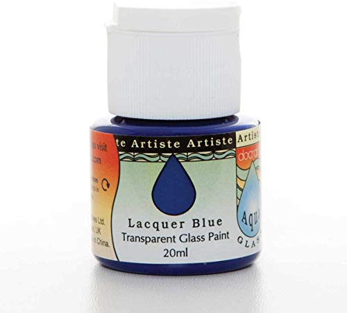 Artiste Glass Paint 20ml Aquaglass Lacquer Blue - Water Based for Painting on Glass, Perspex, Acetate - Gentle Translucent Finish, Wipe Clean When Wet, Water Proof Once Dry