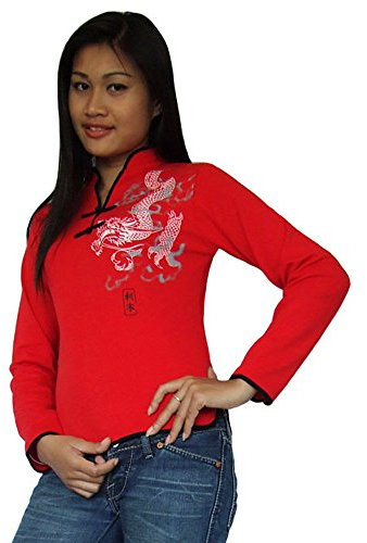 Damen Asia China Yoga,Tai Chi & Meditations Shirt Baumwolle Rot L