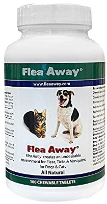 Flea Away Repelente de pulgas, garrapatas y Mosquitos Natural para Perros y Gatos, 100 tabletas masticables, Individual