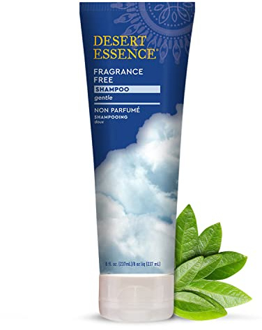 Desert Essence Fragrance Free Shampoo – 8 fl oz – Unscented Gentle Cleanser with Jojoba Oil, Green Tea & Comfrey – Softens & Strengthens Hair, Adds Shine – For Sensitive Scalps
