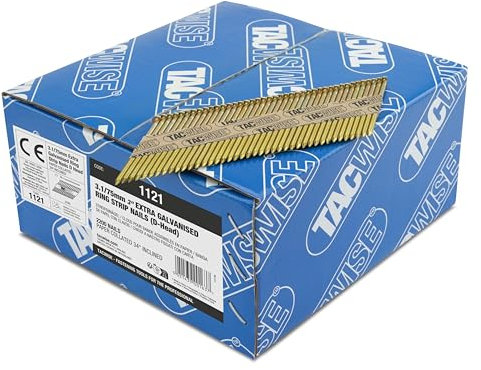 Tacwise 1121 Clous de Charpente Extra Galvanisés 3,1/75 mm, Tête en «D», Tige Annulaire, Inclinés à 34°, Assemblé en Papier, Lot de 2200