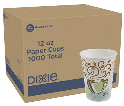 Georgia-Pacific Dixie PerfecTouch 12 oz Paper Coffee Cups By GP PRO, Coffee Haze Design, 1000 Count (50 Disposable Cups Per Pack, 20 Packs Per Case), 5342CD