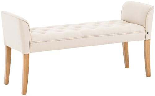 CLP Banquette Cleopatra en Tissu I Banc Rembourré avec Accoudoirs Style Chesterfiled I Piétement en Bois I Banquette Capitonnée 133 x 64 x 43cm, Couleur:crème, Couleur du Cadre:Antique Clair