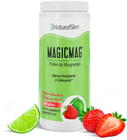 NaturalSlim MagicMag Citrato de Magnesio en Polvo, Suplemento de Magnesio Puro, Bienestar Diario, Balance Natural, Digestión Saludable, Alta Absorción de Minerales, Sabor Fresa Lima
