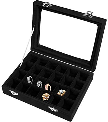 Meshela Boîte à bijoux avec 24 compartiments Coffret à bijoux pour femme Boîte de rangement pour bijoux noir