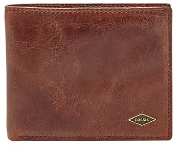 Fossil Men's Wallet, Ryan Leather RFID-Blocking Bifold Wallet with Flip ID, Brown