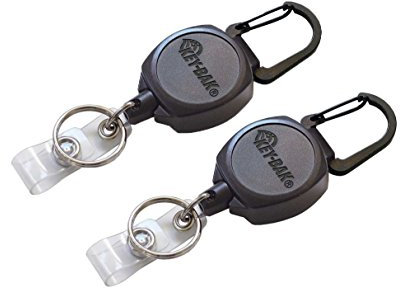 Key-Bak Sidekick Professional kraftig självupprullande rulle för ID-brickor och nycklar med 61 cm upprullningsbar kevlarsladd, svart (2-pack)