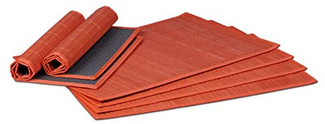 Relaxdays Tischset, 6er Set, Bambus, Stoffrand, rutschhemmend, 45 x 30 cm, Teller, Esstisch, eckiges Platzset, rot
