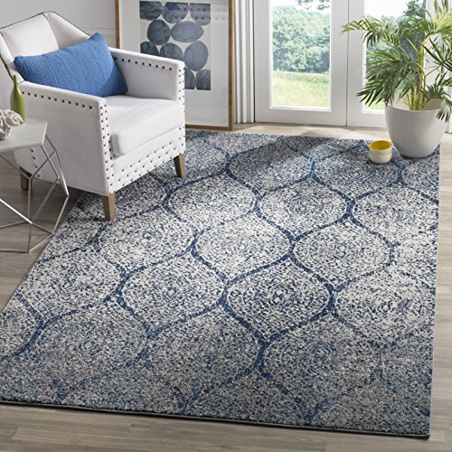 Safavieh Modern Chic Indoor Woven Rectangle Area Rug, Madison Collection, MAD604, in Navy / Silver, 201 X 279 cm for Living Room, Bedroom or Any Indoor Space