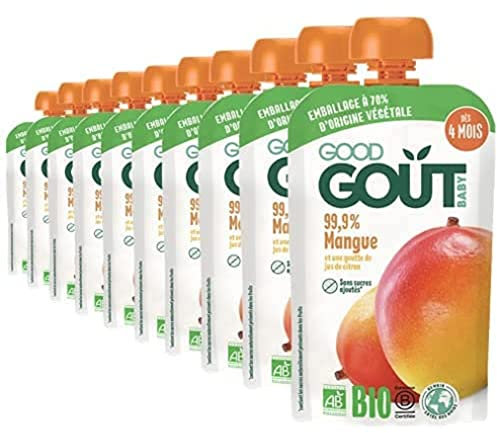 Good Goût - BIO - Gourde de Purée de Fruits Mangue dès 4 Mois 120 g - Pack de 10