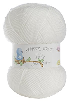 James Brett Baby 3 Ply Super Soft Yarn 100% Acrylic Knitting Wool - White (5 x 100g Ball)