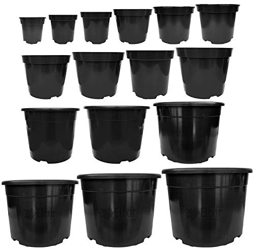 Elixir Gardens Round Black Recycled Plastic Garden Plant/Shrub/Flower Pots with Reinforced Rim | Various quantities (from 2 to 1000) & sizes (1 to 60 litres) 1.5L x 10