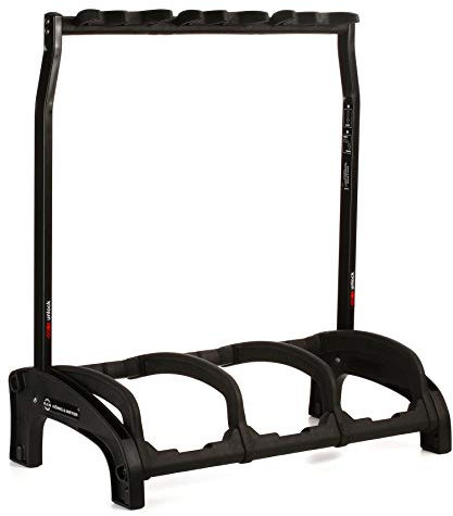 K&M 17513 3-fach Gitarrenständer Guardian 3 Schwarz - mit Schutzbügel und Plektrenhalter - für E+A- Gitarre und Bass