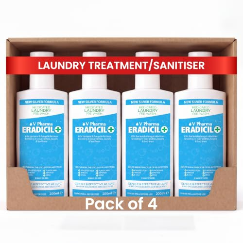Eradicil Antifungal Laundry Sanitiser/Treatment 800ml, Effective from 30C | Add to your wash. Helps Reduce Re-infection & Cross Contamination - athlete's foot, fungal nail & ringworm. Colour-safe.