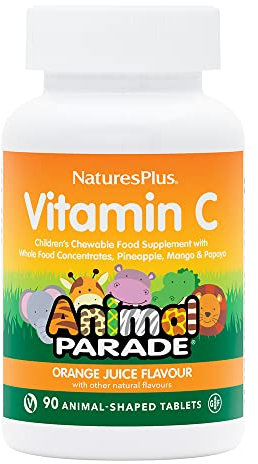 NaturesPlus Animal Parade Children's Vitamin C Chewable - Natural Orange Juice Flavour - Immune Support - Vegan, Gluten Free - 90 Animal Shaped Tablets