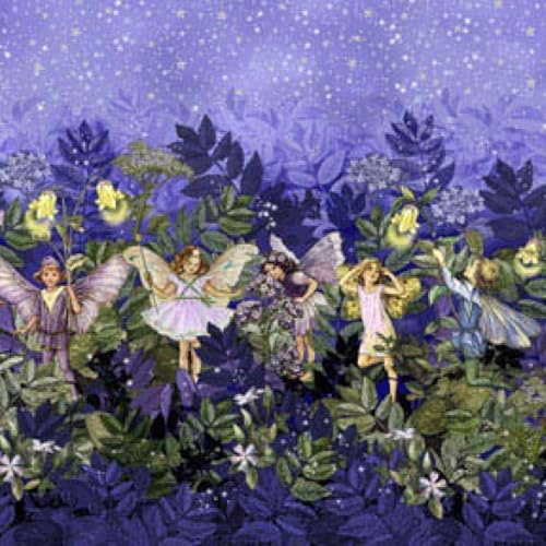 Michael Miller Night Flower Fairies Double Border Stripe Nite Blue, Quilting Fabric by the Yard