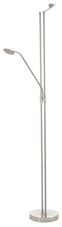 EGLO LED Stehlampe Baya LED, 2 flammige Stehleuchte dimmbar, Standleuchte aus Metall in Nickel-Matt, Glas in Weiß, Wohnzimmerlampe, Deckenfluter mit Leselampe, warmweiß