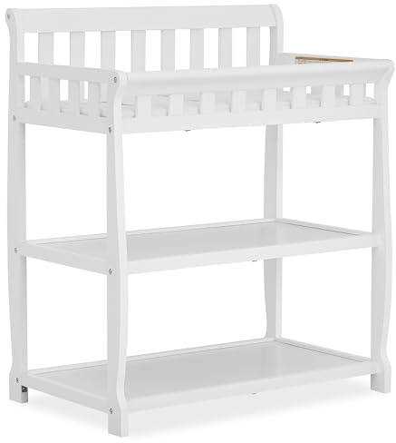 Dream On Me Ashton 2-in-1 Changing Table & Nightstand in White – Solid New Zealand Pinewood, Safety Rails, Spacious Storage Shelves & Water-Resistant Changing Pad, Converts to Nightstand