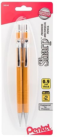 Pentel Sharp Mechanical Pencil, (0.9mm), Bold Line, Yellow Barrel, Pack of 2 (P209BP2-K6)