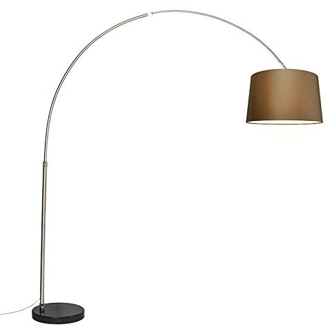 Qazqa - Modern Bogenleuchte I Bogenlampe I Lampe I Leuchte Stahl I Silber I nickel matt Stoffschirm braun 45 cm - XXL I Wohnzimmer - Stahl Länglich - LED geeignet E27