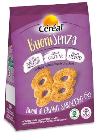Céréal Buonisenza al Grano Saraceno, Biscotti senza Glutine, Biscotti senza Lievito, senza Zuccheri Aggiunti, 200G