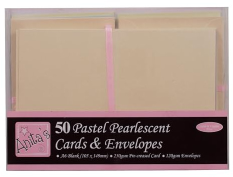 Anita's Plain, Blank Cards & Envelopes, A6, Pearlescent, Pack of 50, for Home, Wedding, Birthday, Christmas, Thank You, Art & Craft, Scrapbooking Supplies, Baby Shower, Card Making