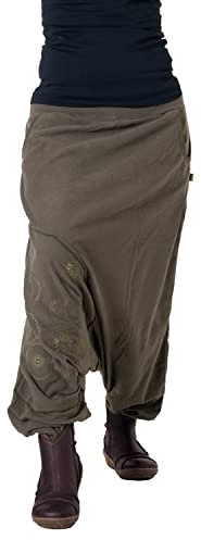 Vishes - Alternative Bekleidung - warme Thermo Haremshose aus Fleece - Bestickt Olive 40-44