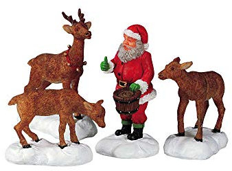 Lemax Weihnachtsmann füttert Rentiere, Set mit 4 Figuren, Weihnachts-Kollektion