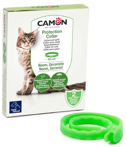 CAMON | Collare Barriera per Gatto Olio di Neem, Rilascia un Gradevole Odore, Resistente all'Acqua, Protezione per Circa 2 Mesi, 35cm