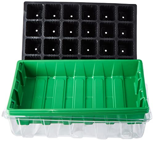 Flower - Invernadero Plástico Bioflower, Paquete de 3 | para Siembra y Germinación Controlada de Semillas | 18 Agujeros | Múltiples Usos, Transparente/Verde, 37.5x25x8 cm, Plástico