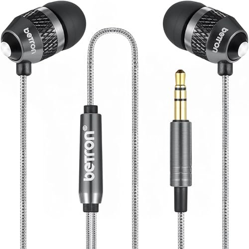 Betron B25 Earphones, Noise Isolating In-Ear Wired Headphones with Strong Bass, Tangle-Free Cord, Lightweight, Carry Case and Soft Earbud Tips, Black