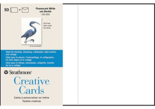 Strathmore Blank Greeting Cards with Envelopes, Flourescent White, 50/Pack (14592)