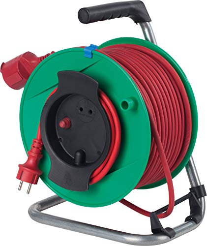 as - Schwabe Garten Gerätekabeltrommel 25 m H05RR-F 3G1,5, Anschlussleitung 1,5 m mit Schutzkontaktstecker, Kupplung mit Sicherheitsdeckel, 230V 16A, rote Signalfarbe, IP44, Made in Germany, 12236