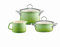 Riess, 0520-036, Starter-Set 3-teilig, NOUVELLE, SMARAGD, bestehend aus: Fleischtopf mit Glasdeckel 20 cm, Kasserolle mit Glasdeckel 16 cm, Schnabeltopf 12 cm, Emaille, Topfset, Kochtopfset, Kochgeschirr